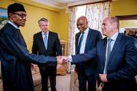 President Buhari with L-R: CEO Royal Dutch Shell Ben Van Beurden